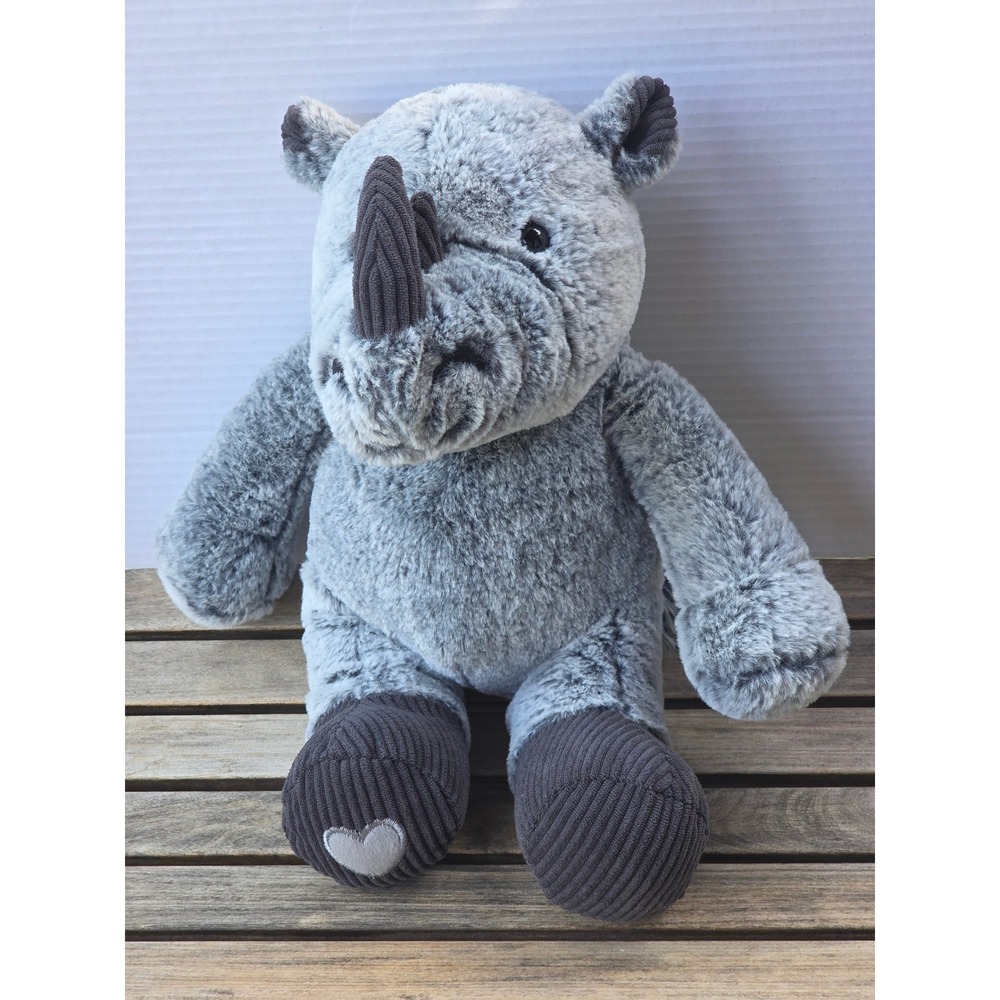 Walmart Grey Rhinoceros Plush Stuffed‎ Animal Corduroy Horn Heart Detail 08/24